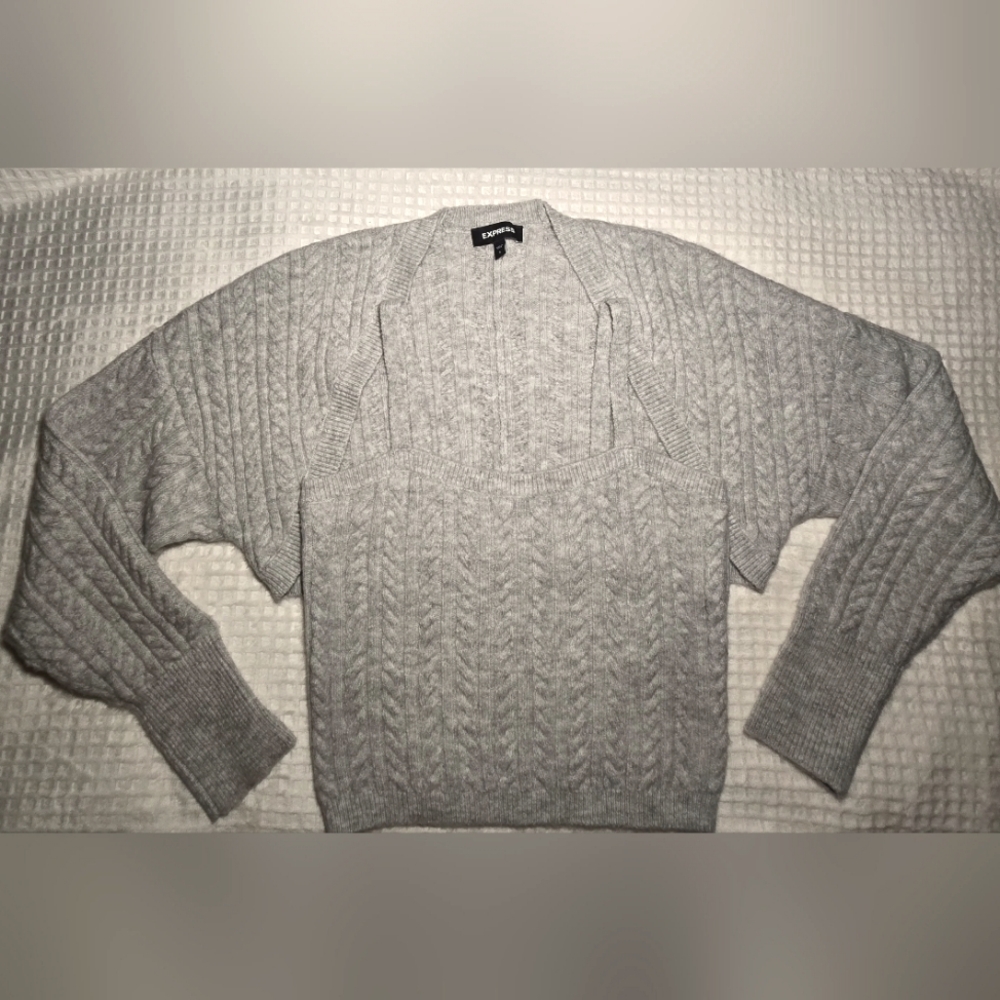 Express Heather Gray Cable Knit Cami & Cardigan Set